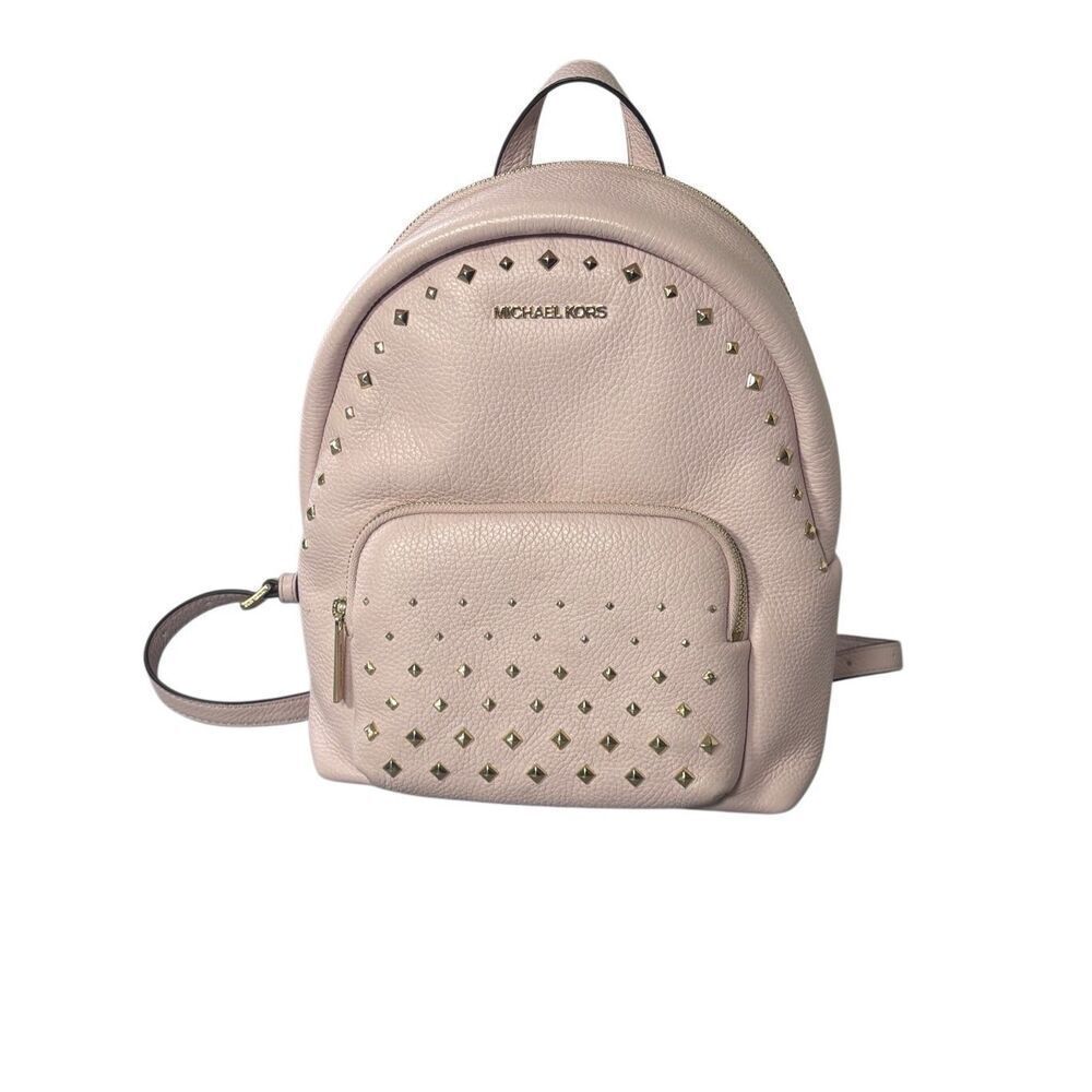 Michael Kors Medium Studded Pebbled Leather Backpack powder blush ballet pink